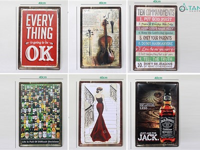 Tranh thiếc Vintage khổ lớn 60x40cm nhiều kiểu TRTH-22